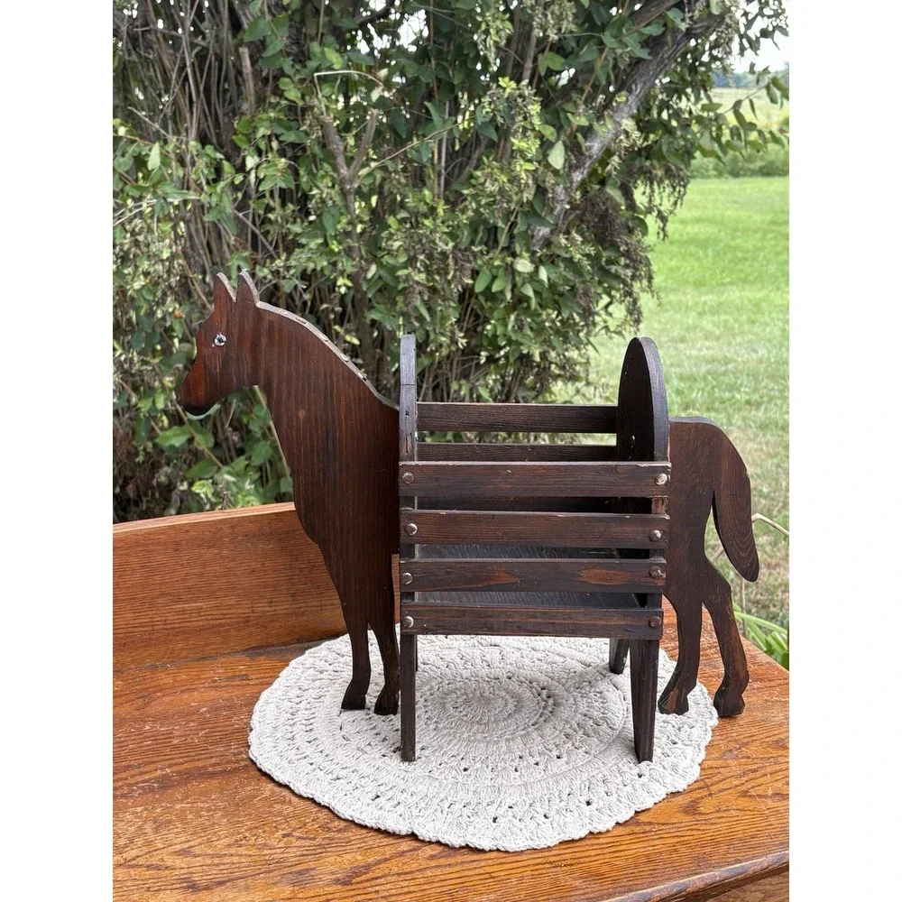 Vintage Handmade Brown Horse Planter Box Magazine Books Western Farm Decor 17